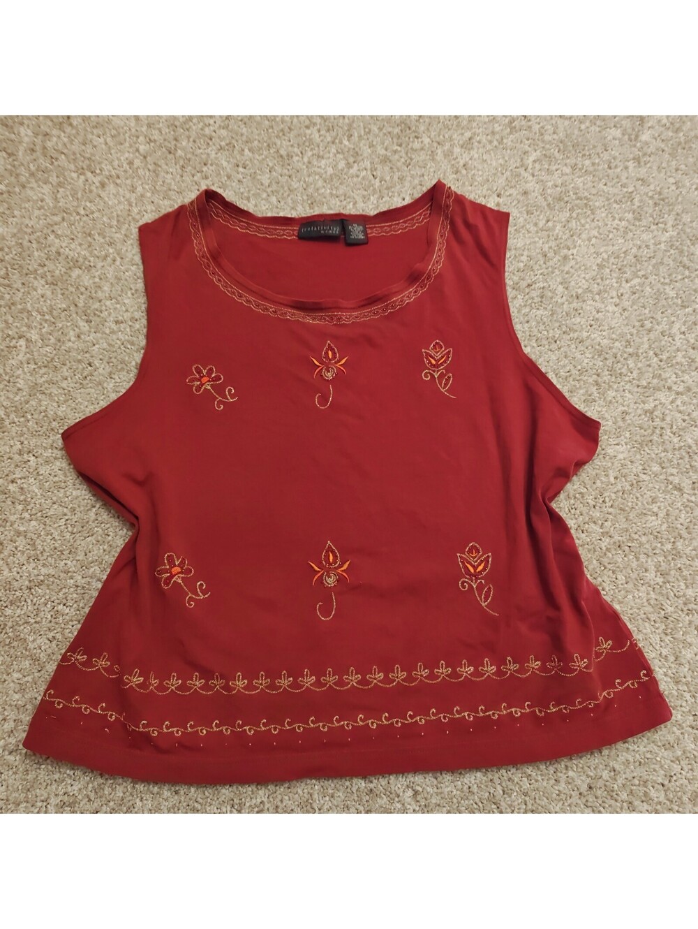 Relativity Woman Red Embroidered Sleeveless Top Size 2X Cotton Spandex Boho